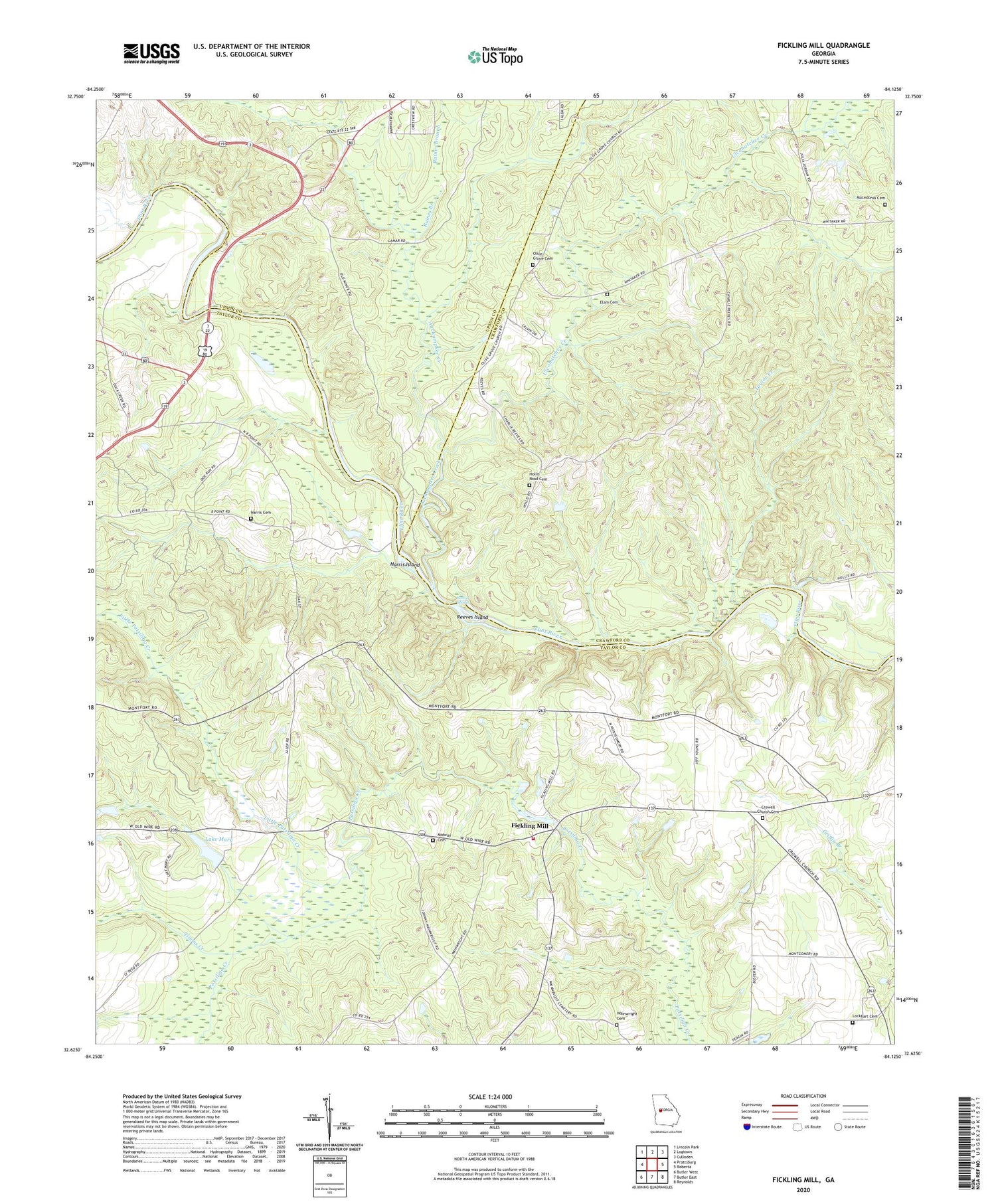 Fickling Mill Georgia US Topo Map Image