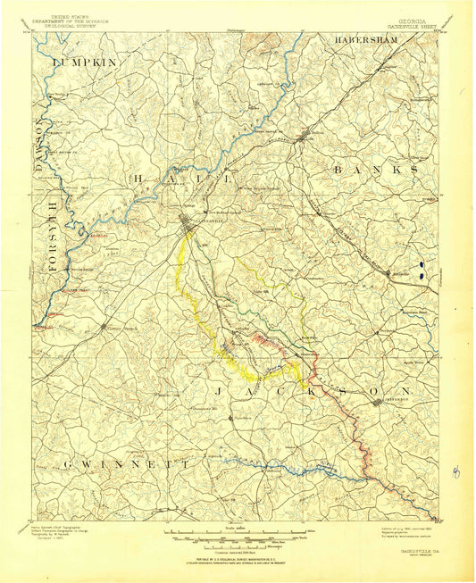 Historic 1891 Gainesville Georgia 30'x30' Topo Map Image