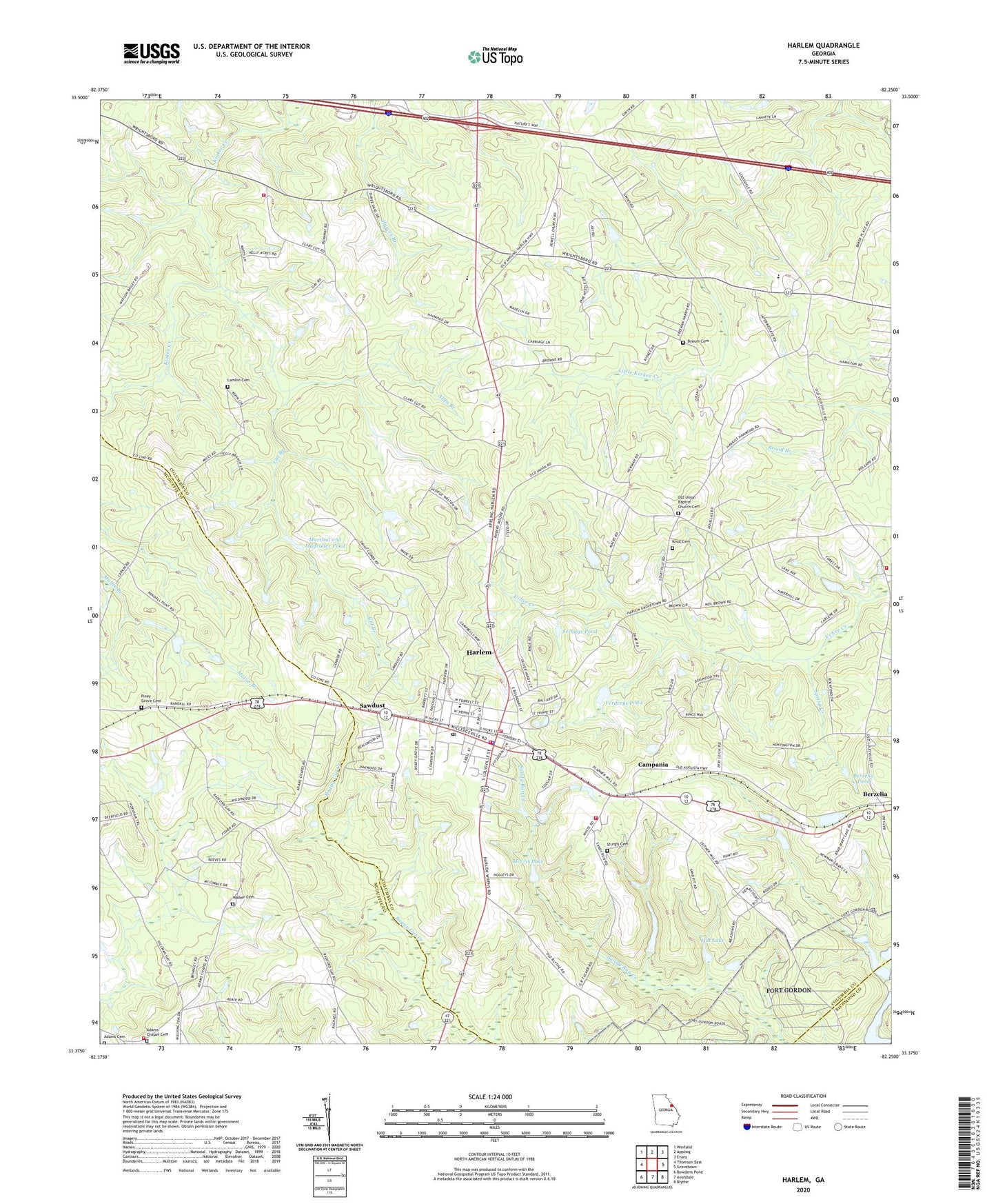 Harlem Georgia US Topo Map Image