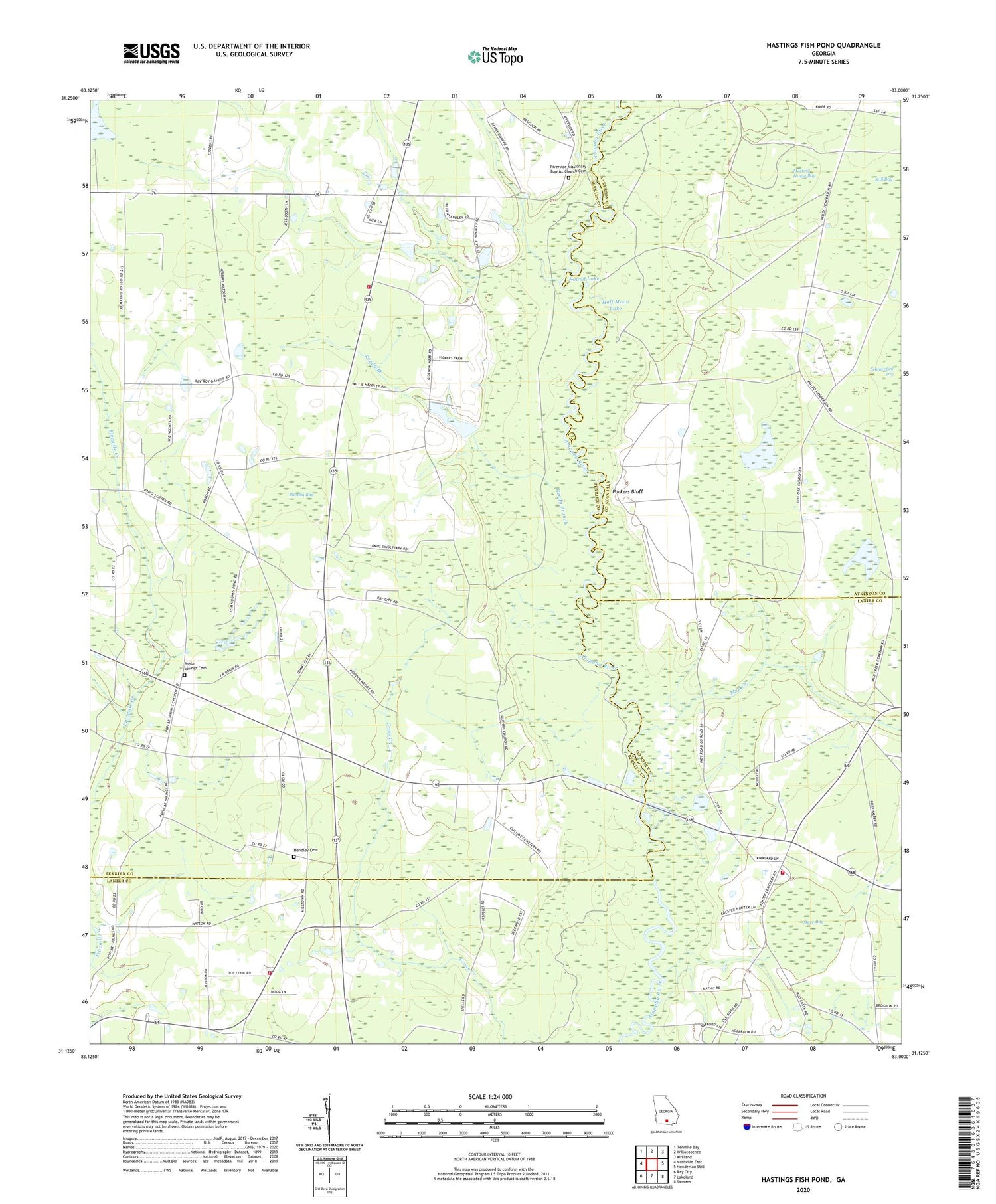 Hastings Fish Pond Georgia US Topo Map Image