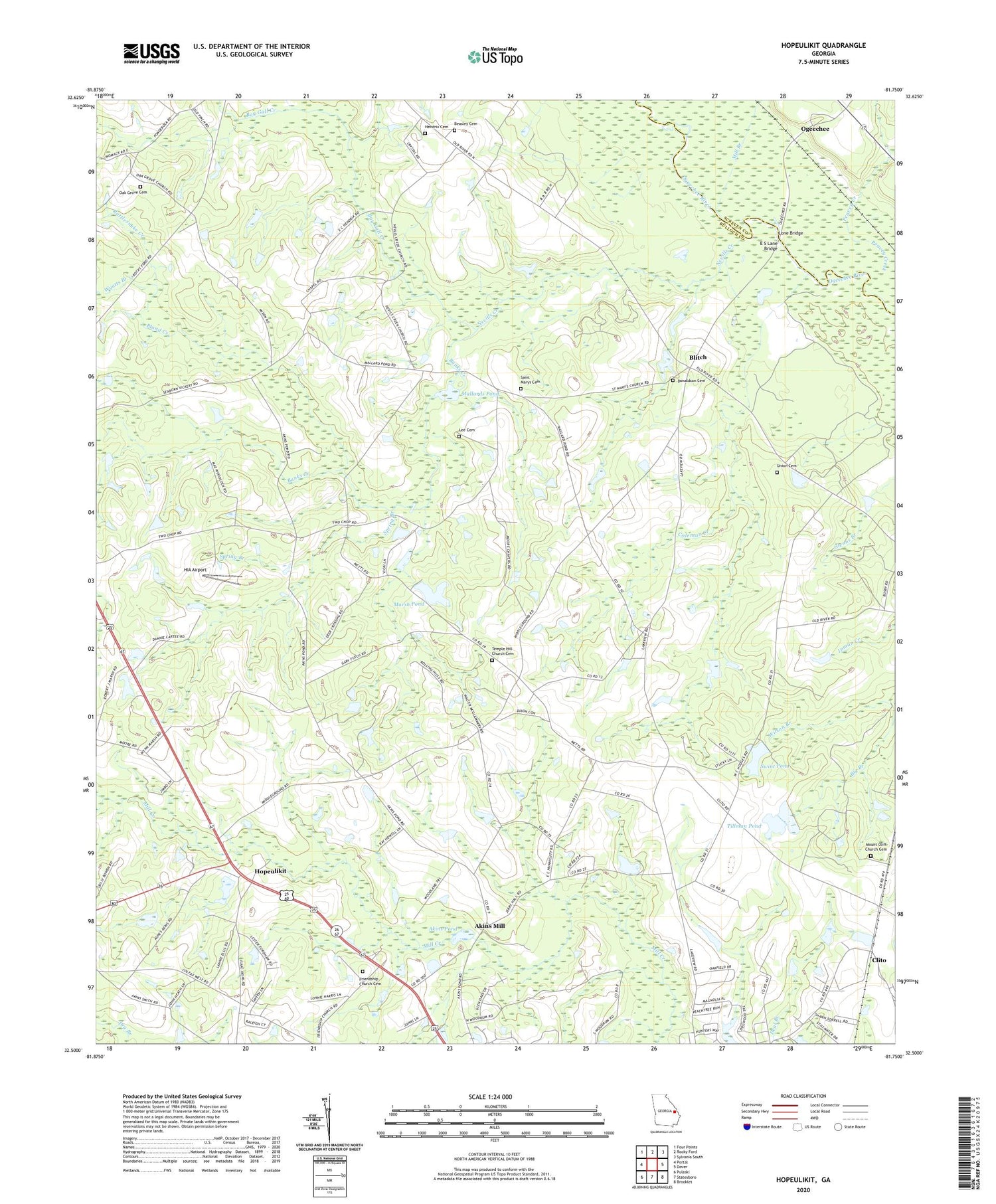 Hopeulikit Georgia US Topo Map Image