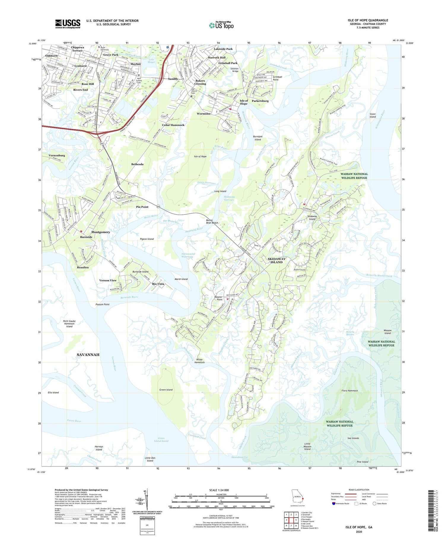 Isle of Hope Georgia US Topo Map Image