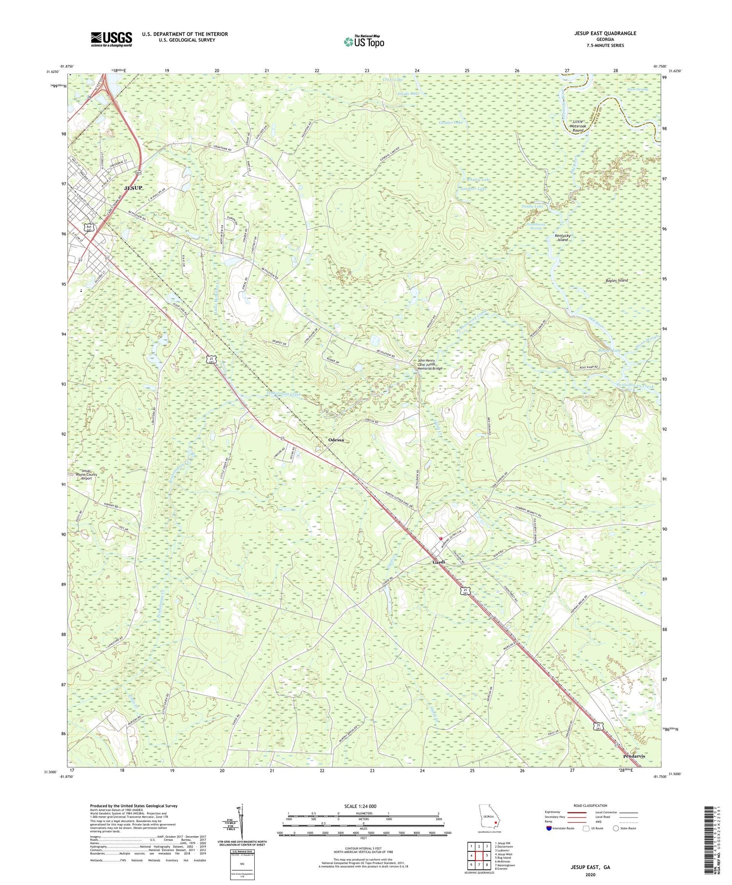 Jesup East Georgia US Topo Map Image