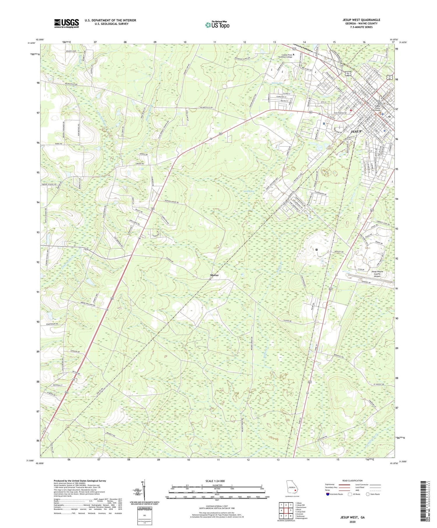 Jesup West Georgia US Topo Map Image