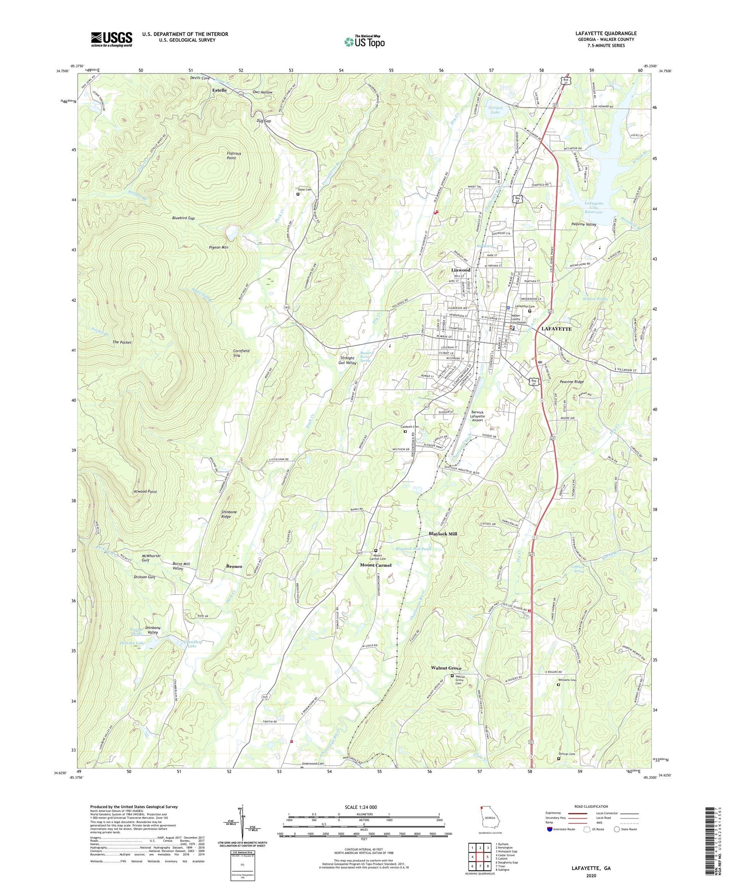 LaFayette Georgia US Topo Map Image