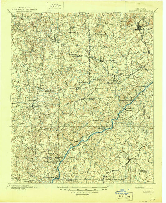Historic 1901 Marietta Georgia 30'x30' Topo Map Image