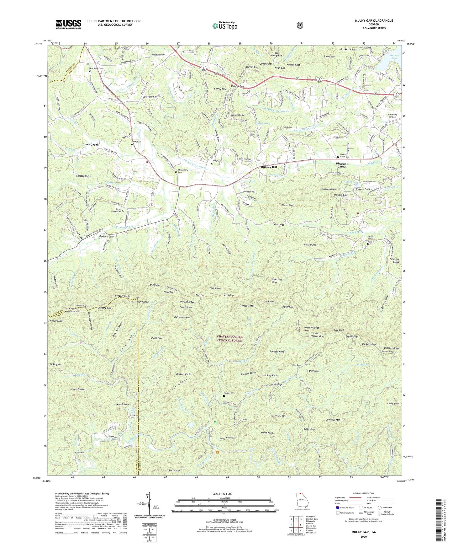 Mulky Gap Georgia US Topo Map Image