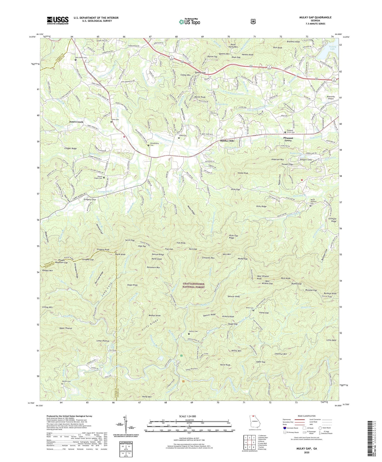 Mulky Gap Georgia US Topo Map Image
