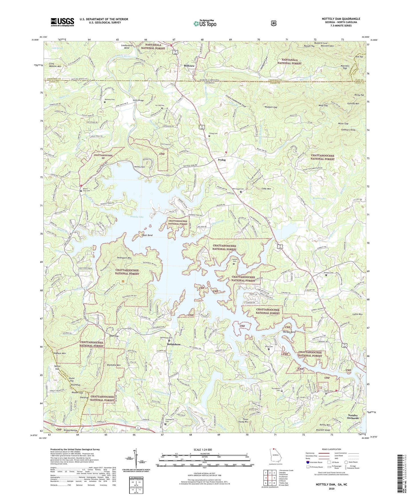 Nottely Dam Georgia US Topo Map Image
