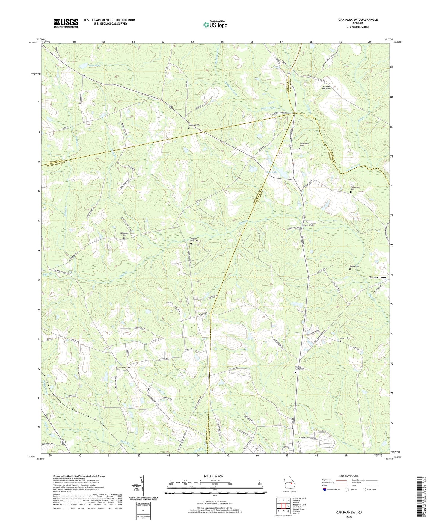 Oak Park SW Georgia US Topo Map Image