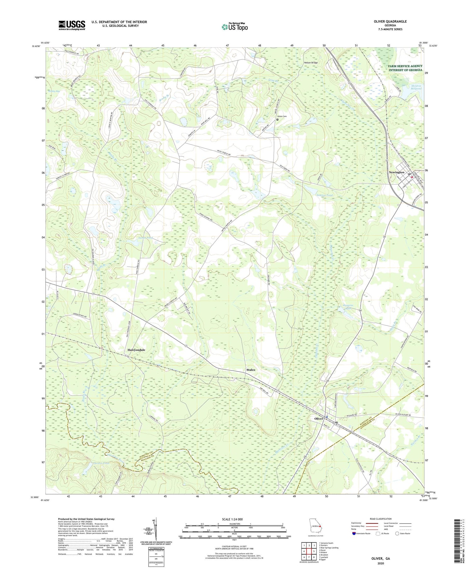 Oliver Georgia US Topo Map Image
