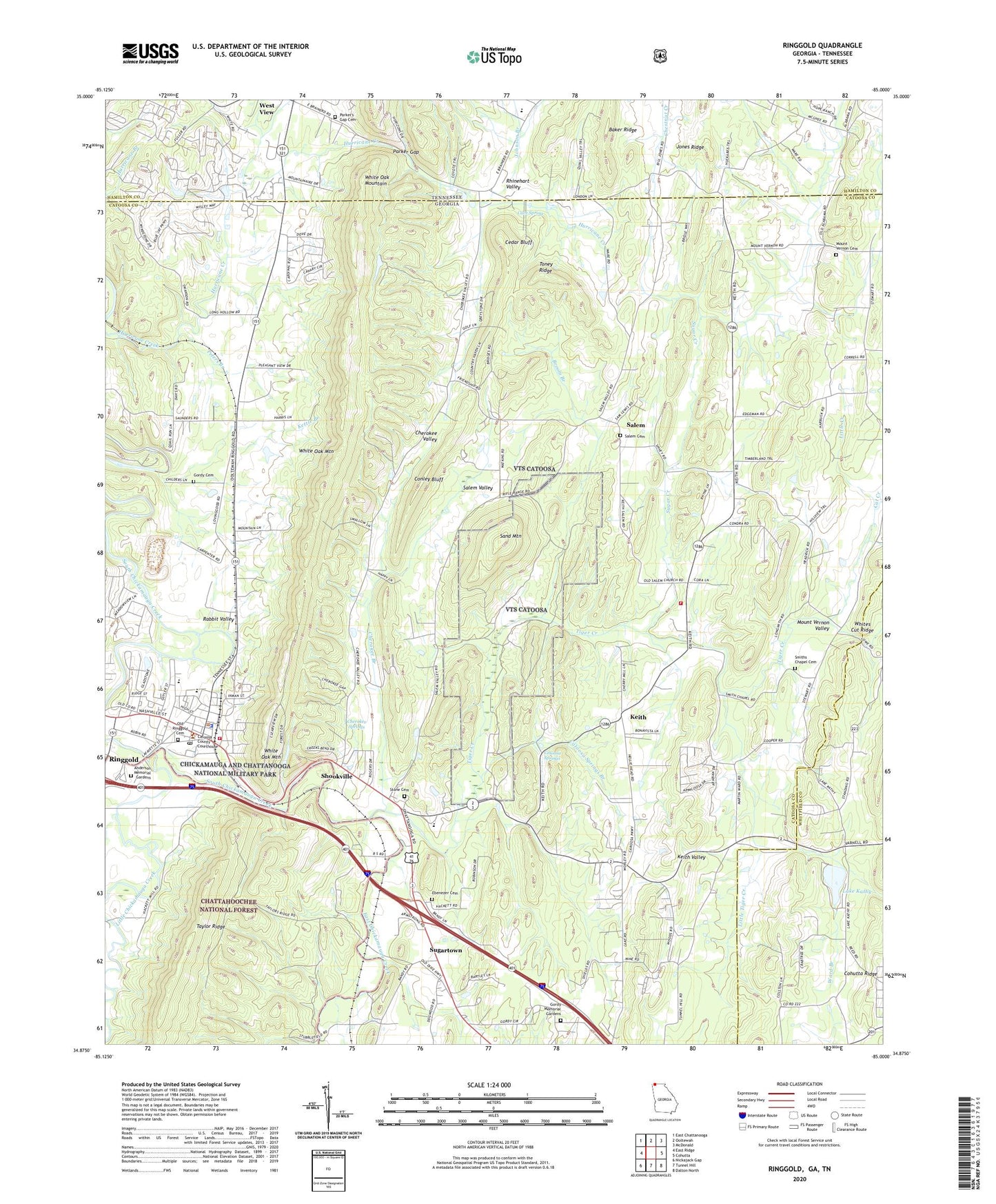 Ringgold Georgia US Topo Map Image