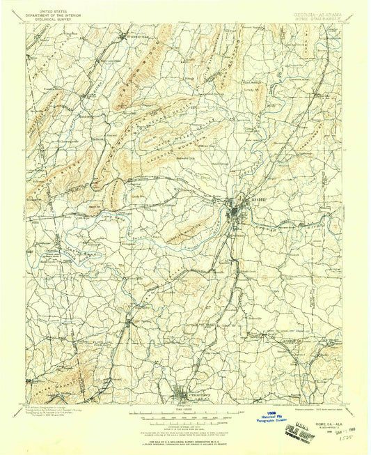 Historic 1898 Rome Georgia 30'x30' Topo Map Image