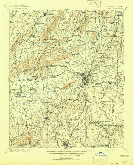 Historic 1904 Rome Georgia 30'x30' Topo Map Image