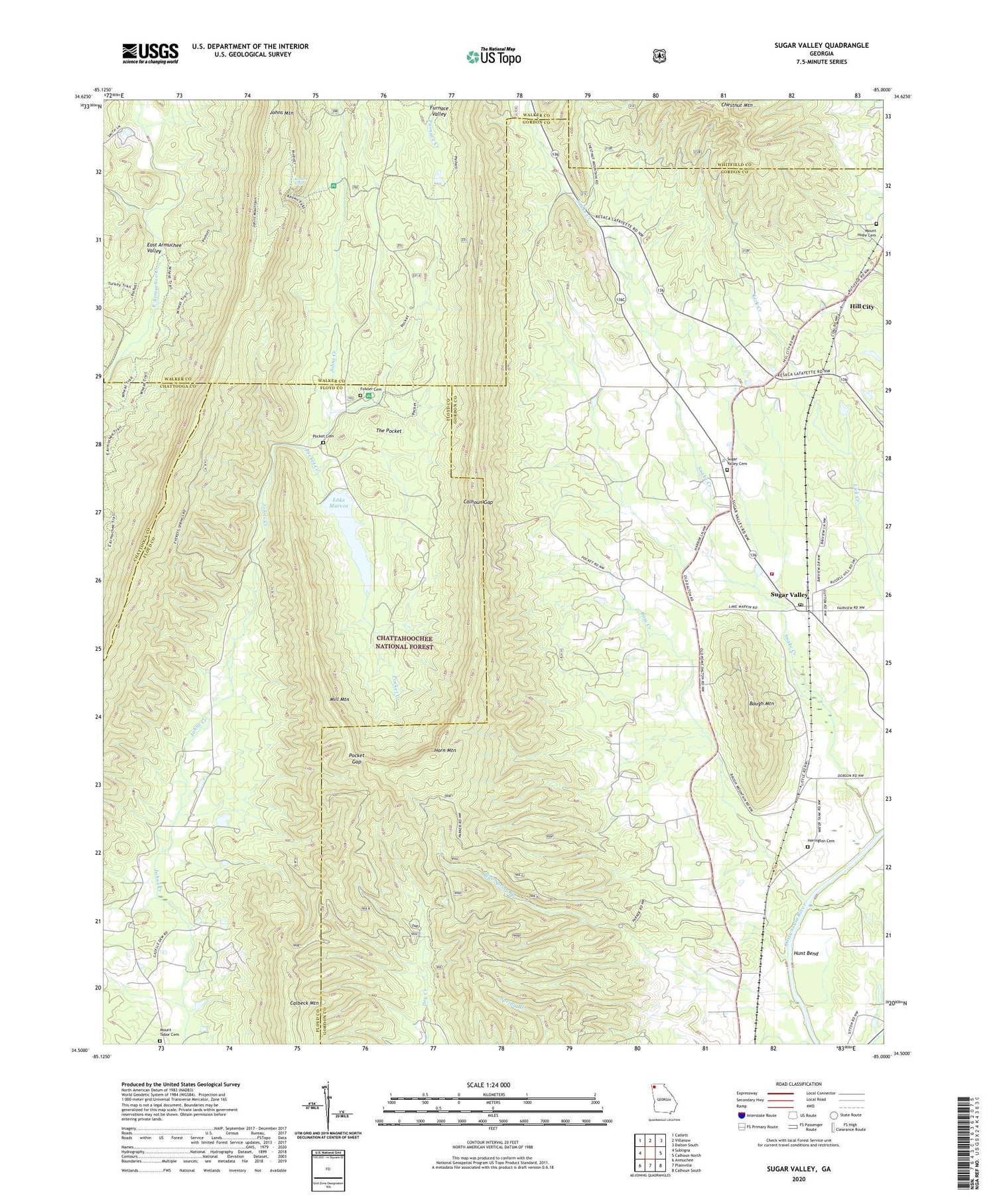 Sugar Valley Georgia US Topo Map Image