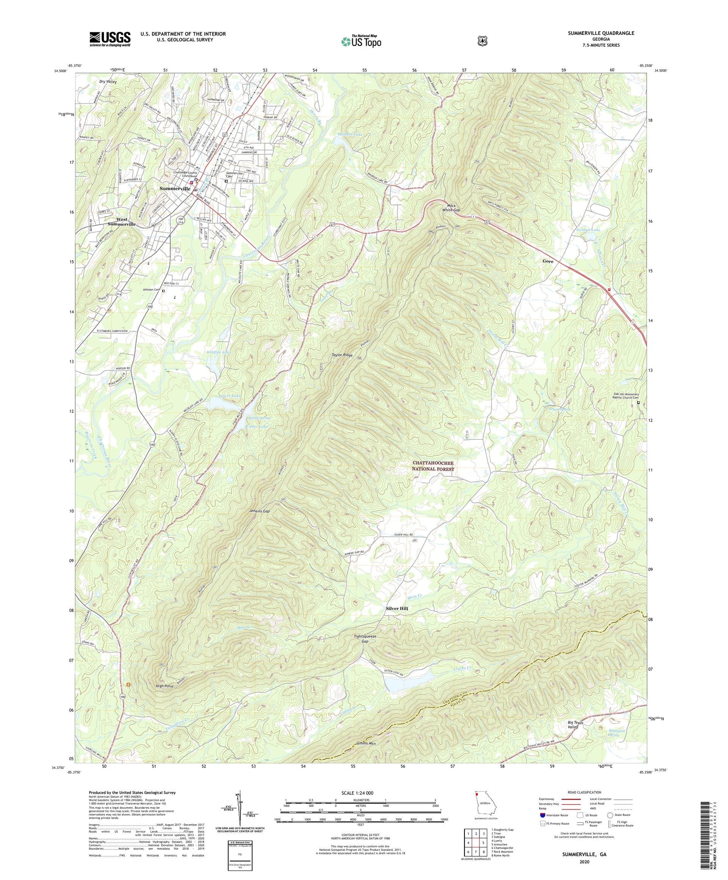 Summerville Georgia US Topo Map Image