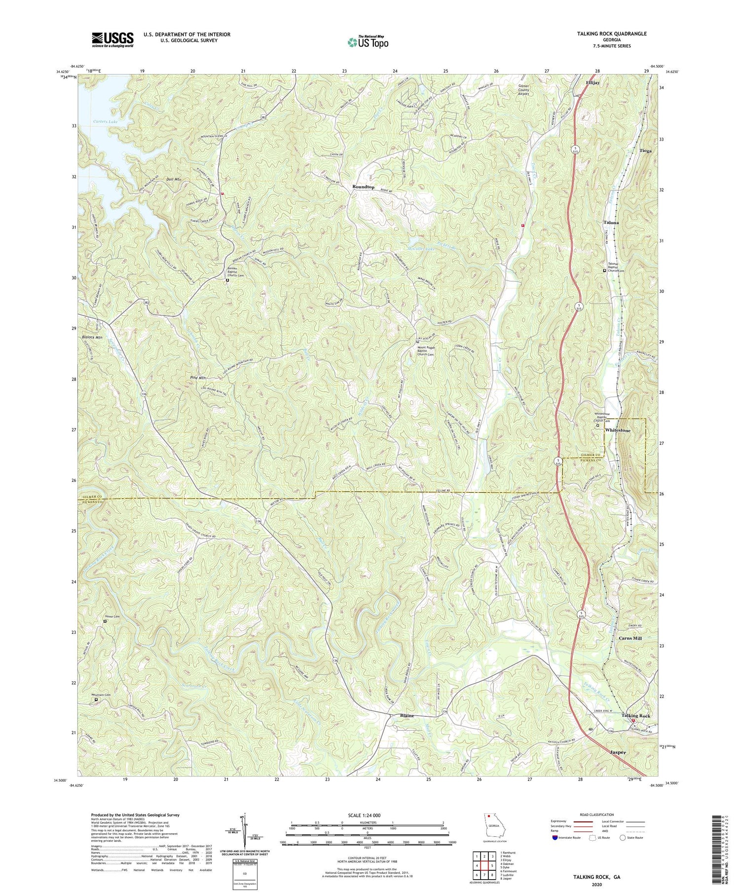 Talking Rock Georgia US Topo Map Image