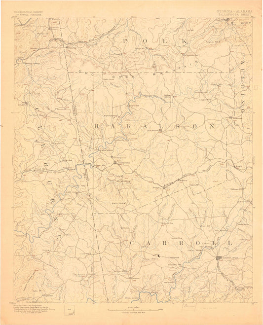 Historic 1892 Tallapoosa Georgia 30'x30' Topo Map Image