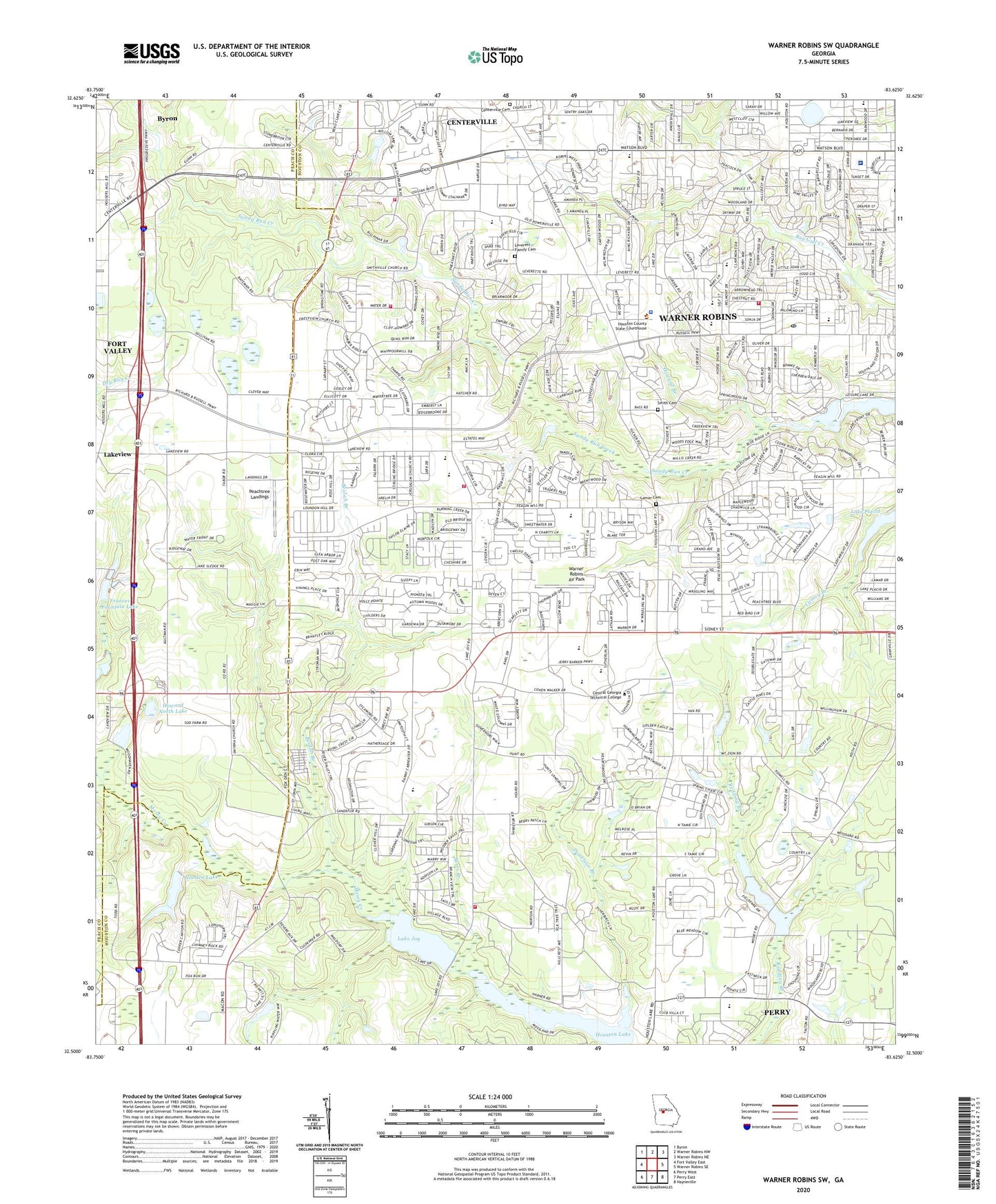 Warner Robins SW Georgia US Topo Map Image