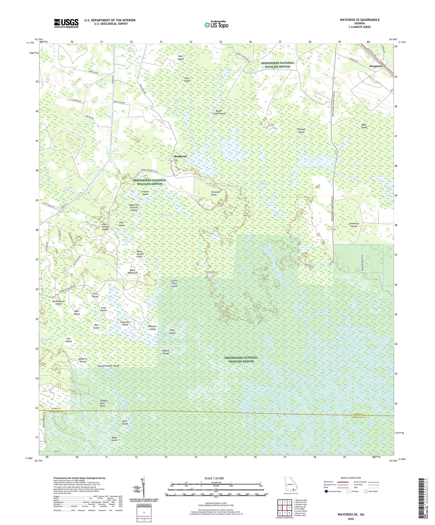 Waycross SE Georgia US Topo Map Image