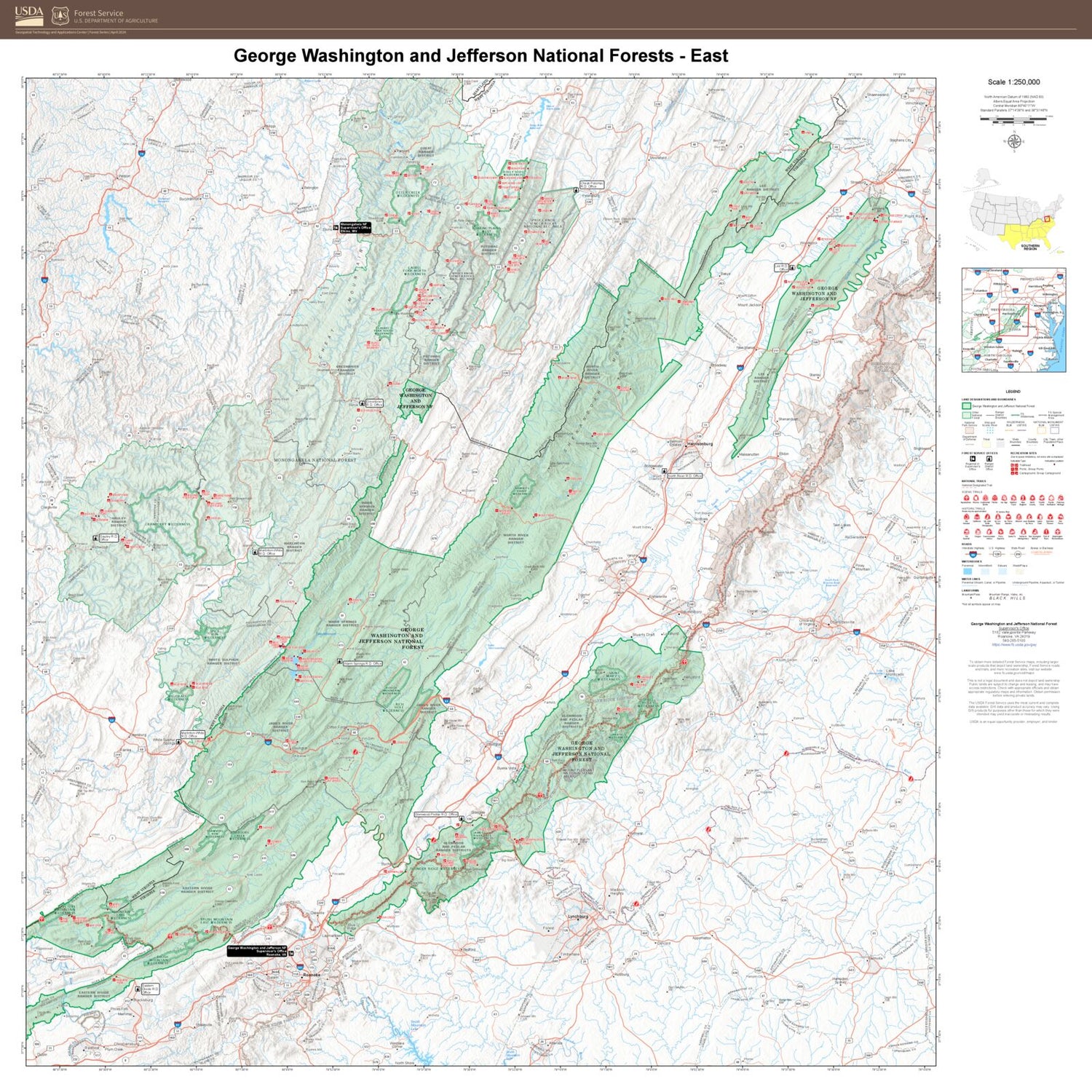 George Washington and Jefferson National Forests East Map