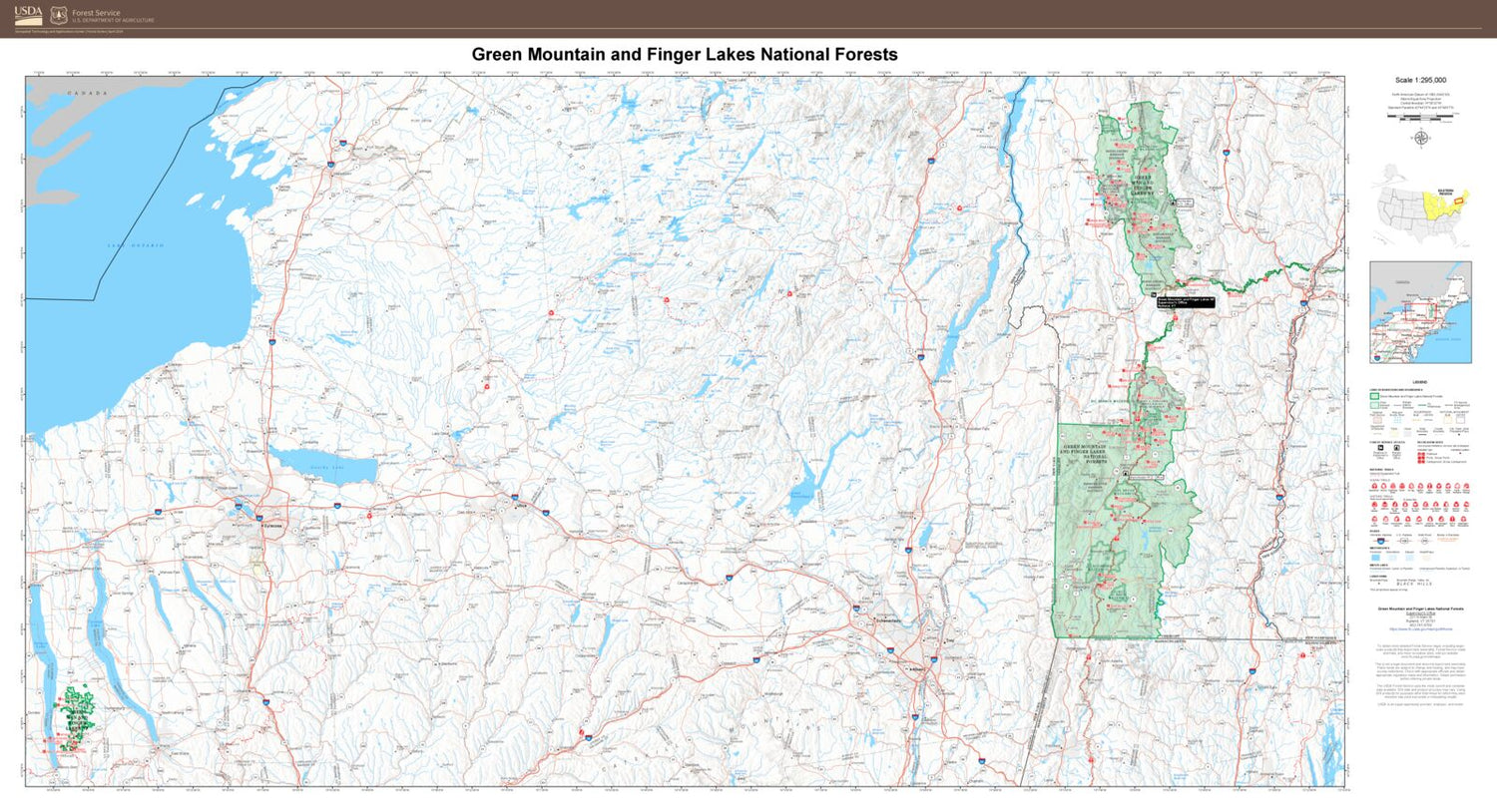 Green Mountain and Finger Lakes National Forests Map