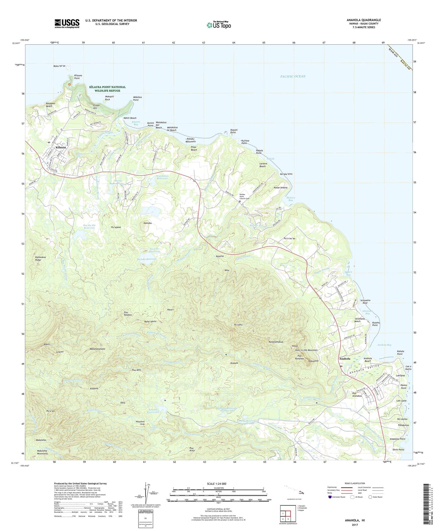 Anahola Hawaii US Topo Map Image