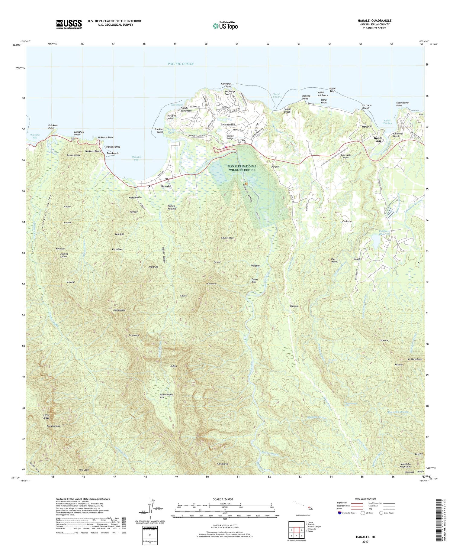 Hanalei Hawaii US Topo Map Image
