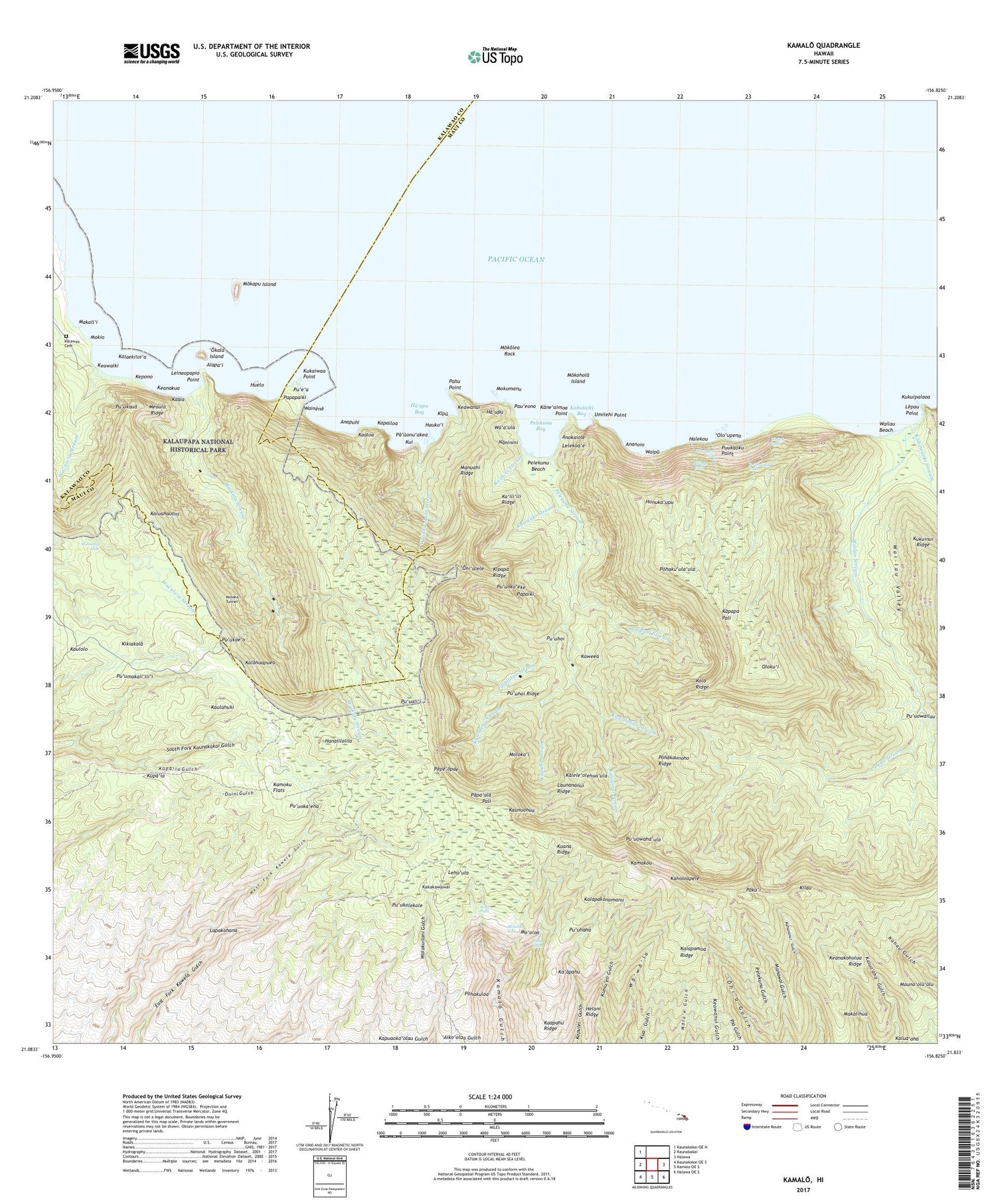 Kamalo Hawaii US Topo Map Image
