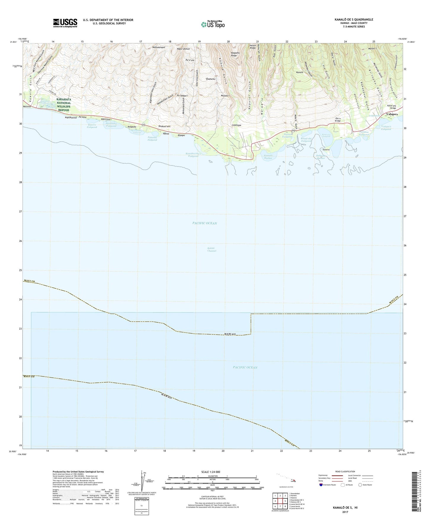 Kamalo OE S Hawaii US Topo Map Image