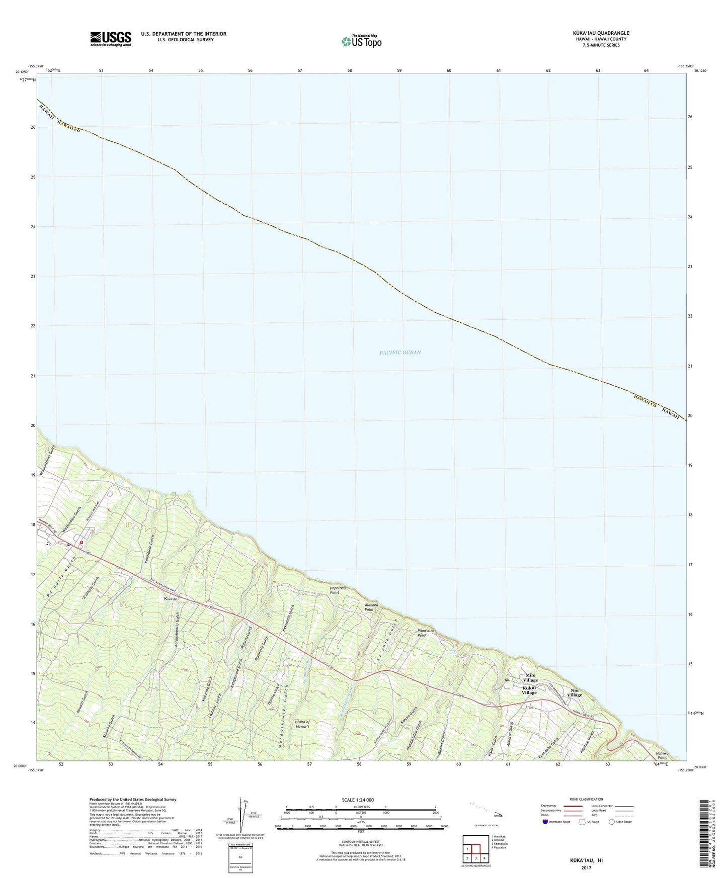 Kukaiau Hawaii US Topo Map Image