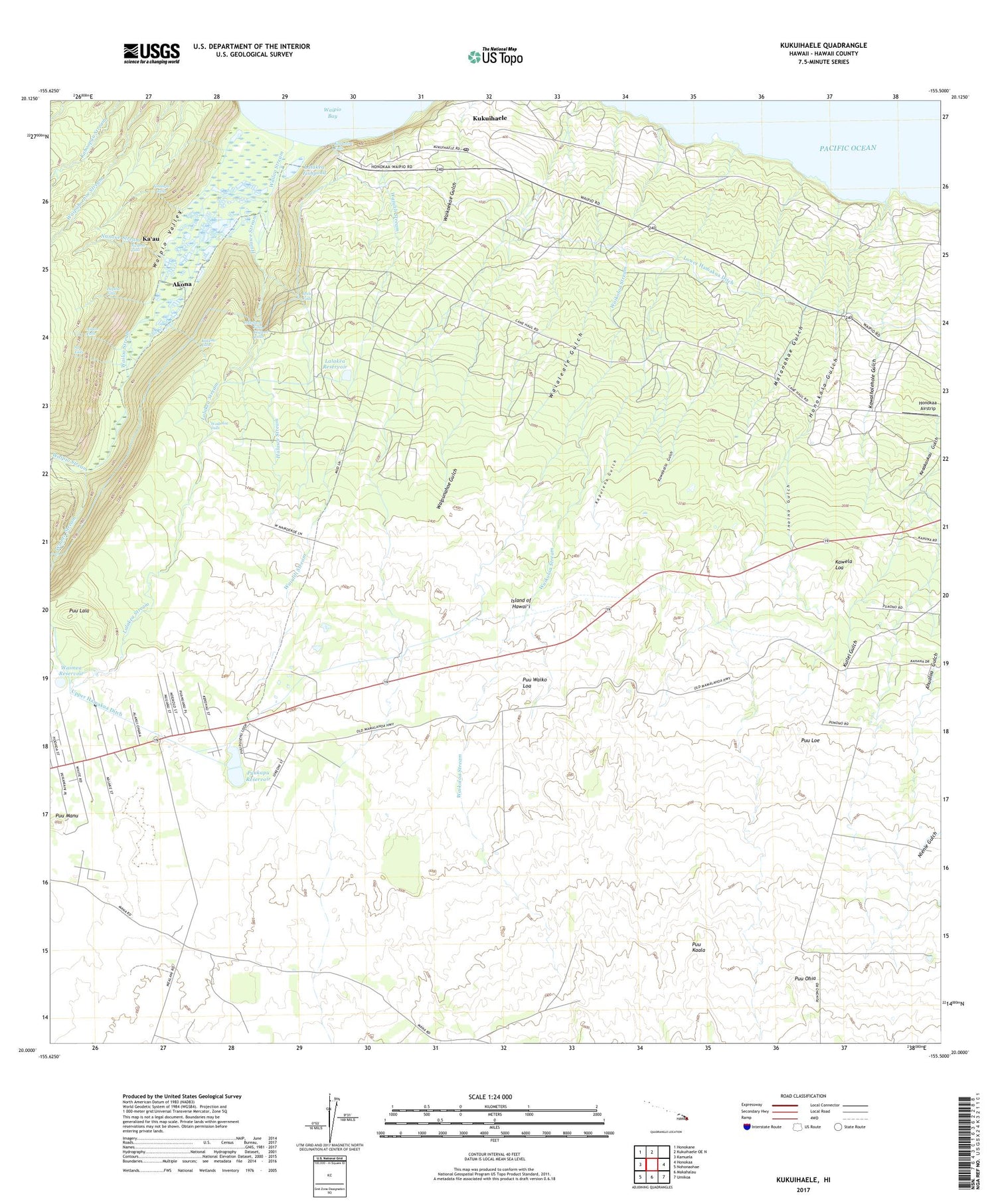 Kukuihaele Hawaii US Topo Map Image