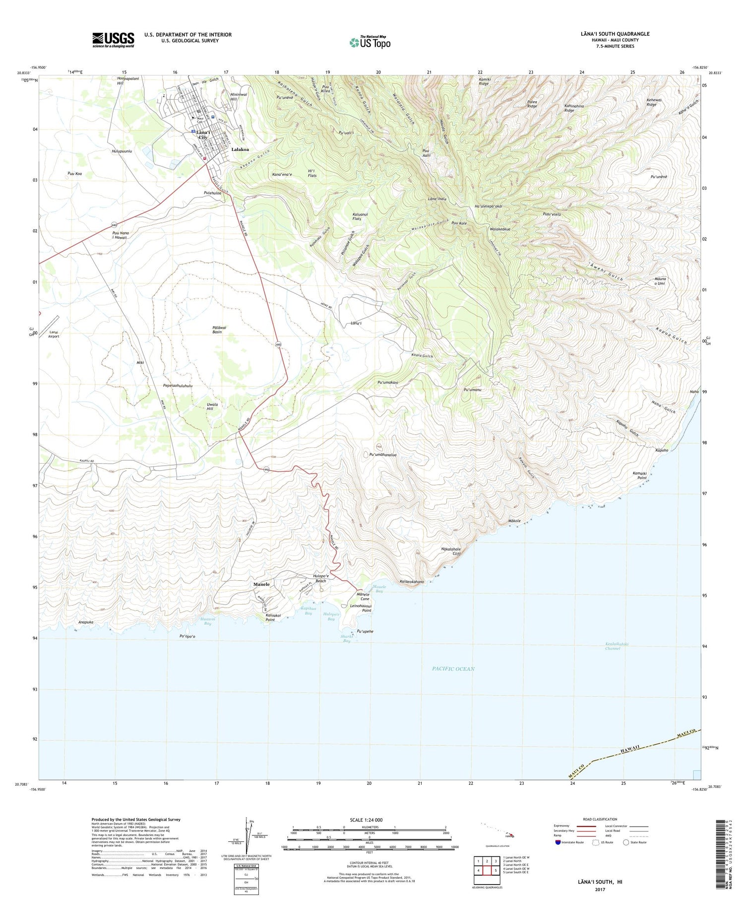 Lanai South Hawaii US Topo Map Image