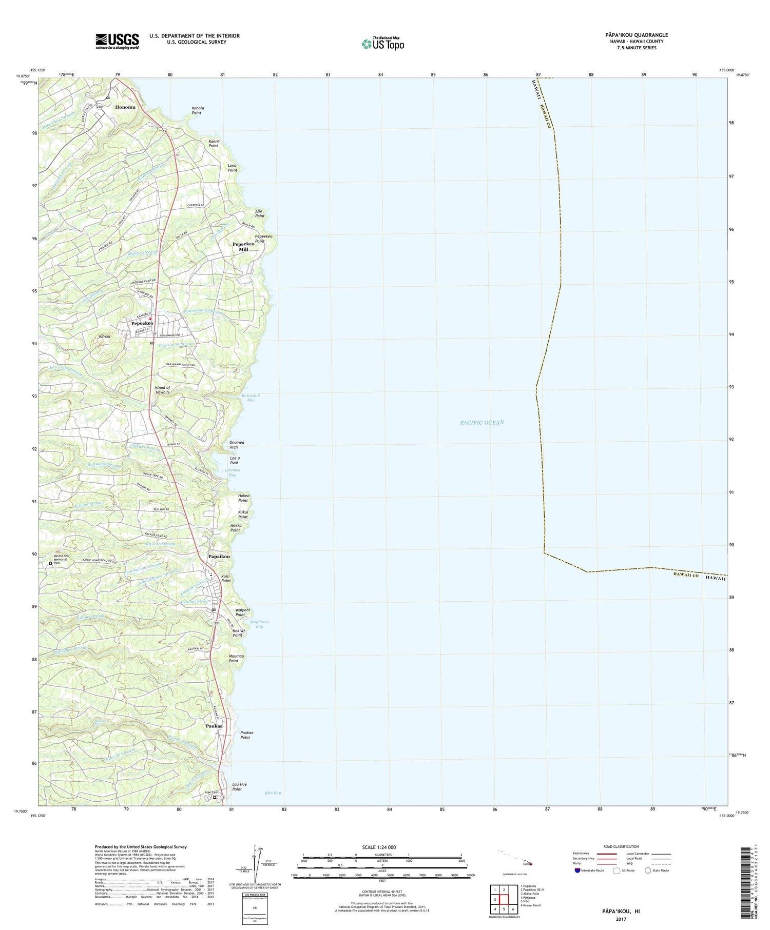 Papaikou Hawaii US Topo Map Image