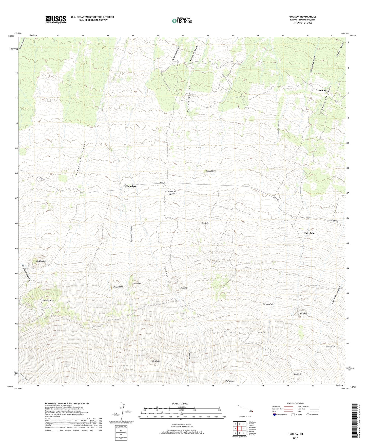 Umikoa Hawaii US Topo Map Image