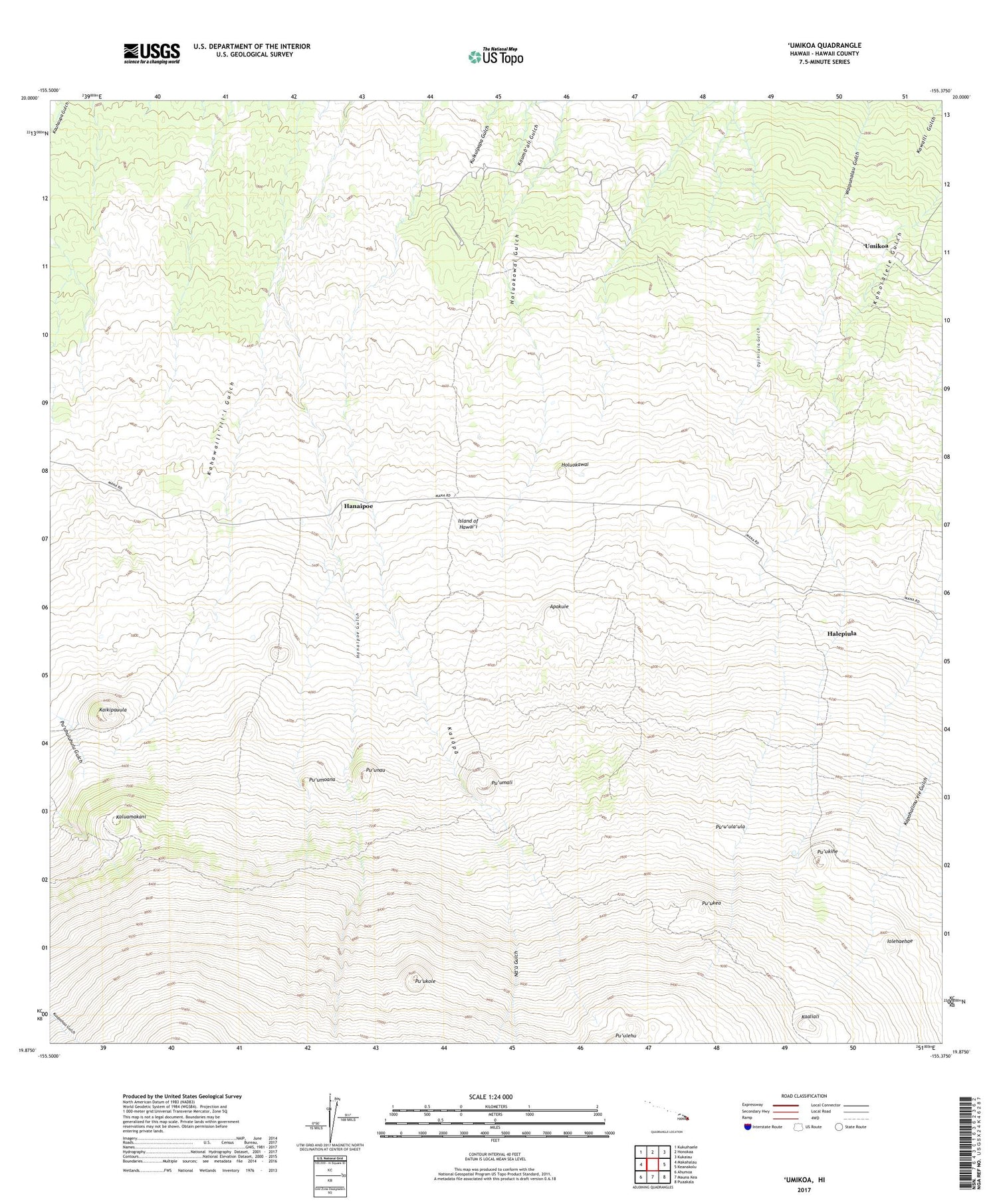 Umikoa Hawaii US Topo Map Image