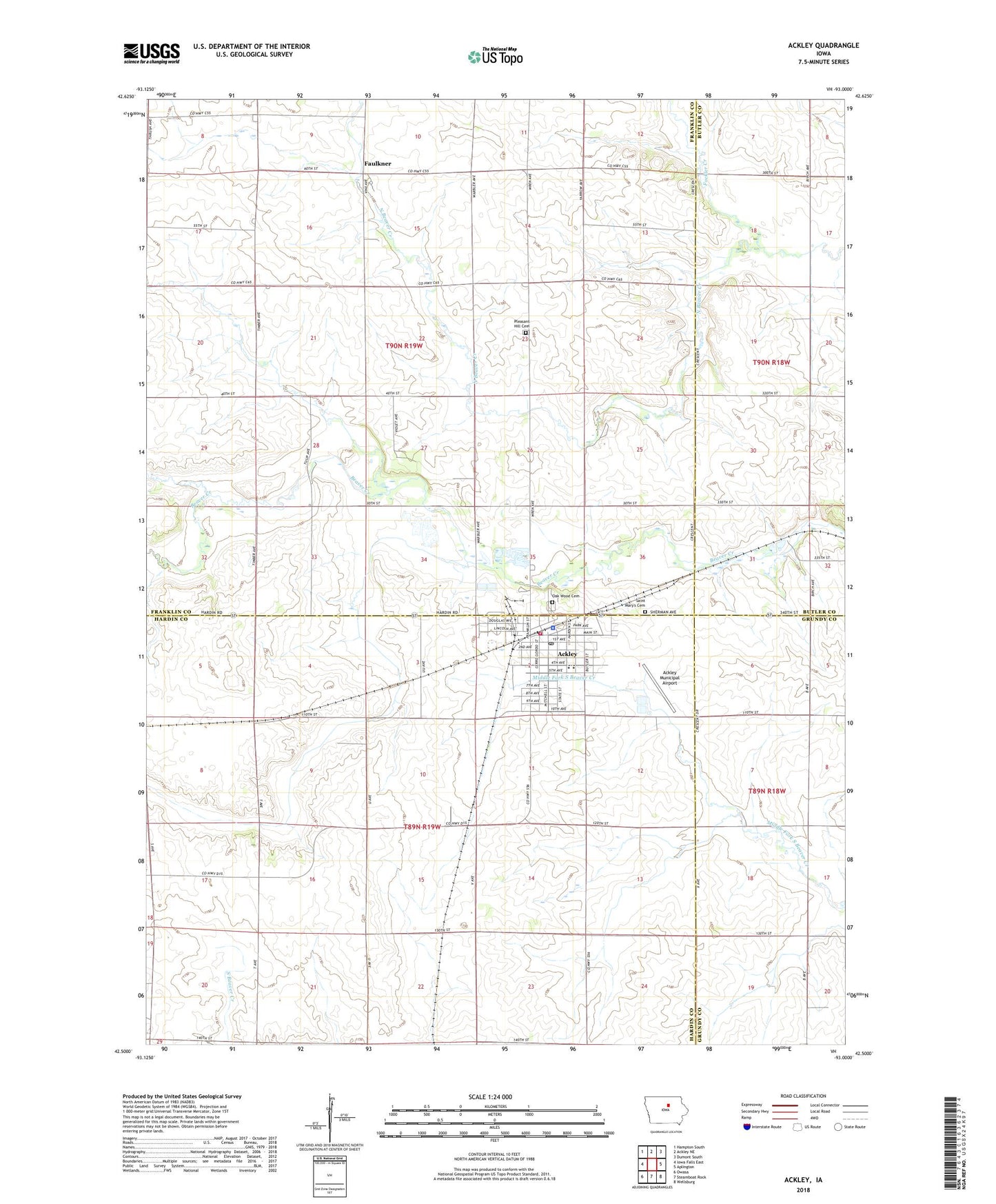 Ackley Iowa US Topo Map Image