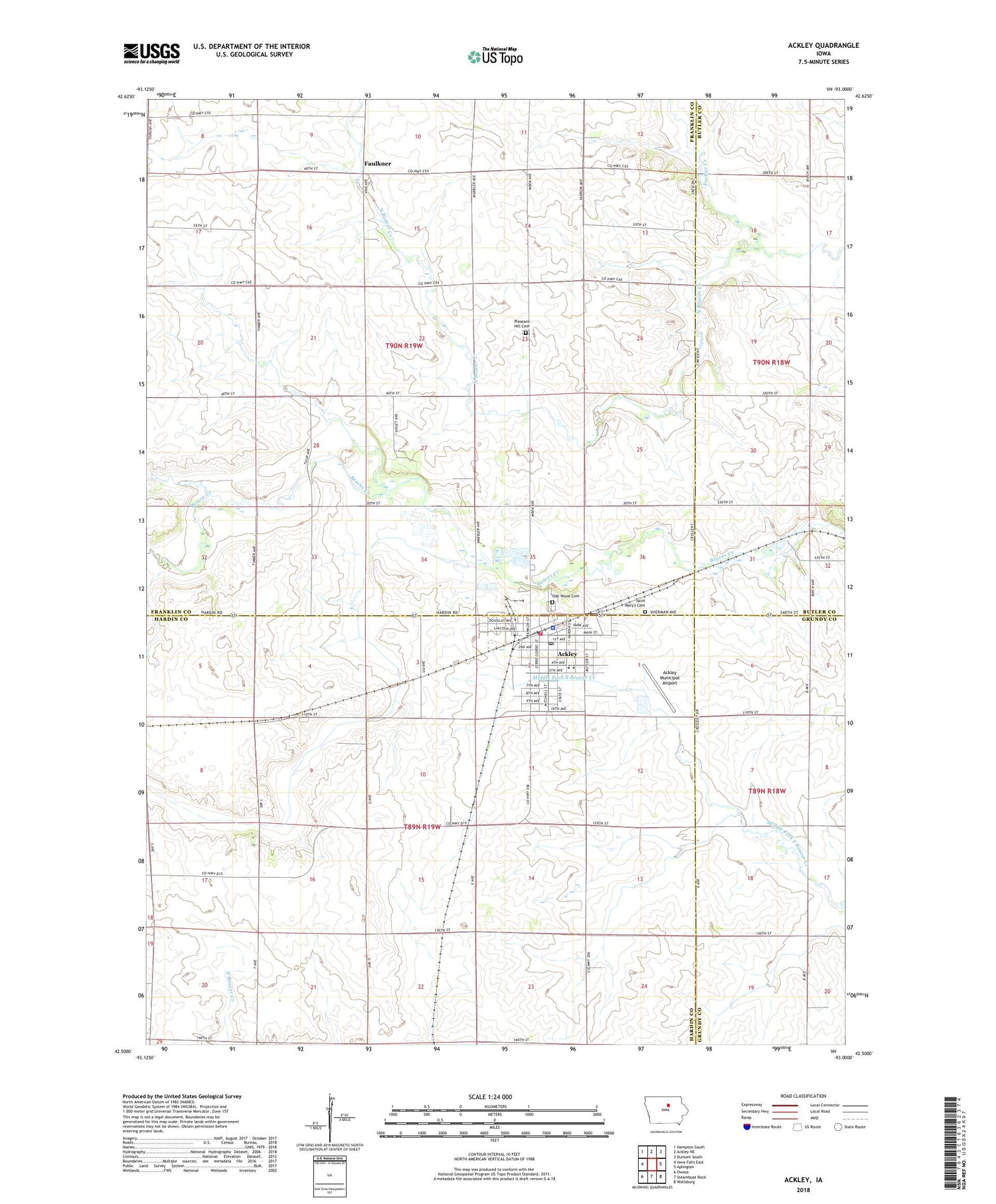 Ackley Iowa US Topo Map Image