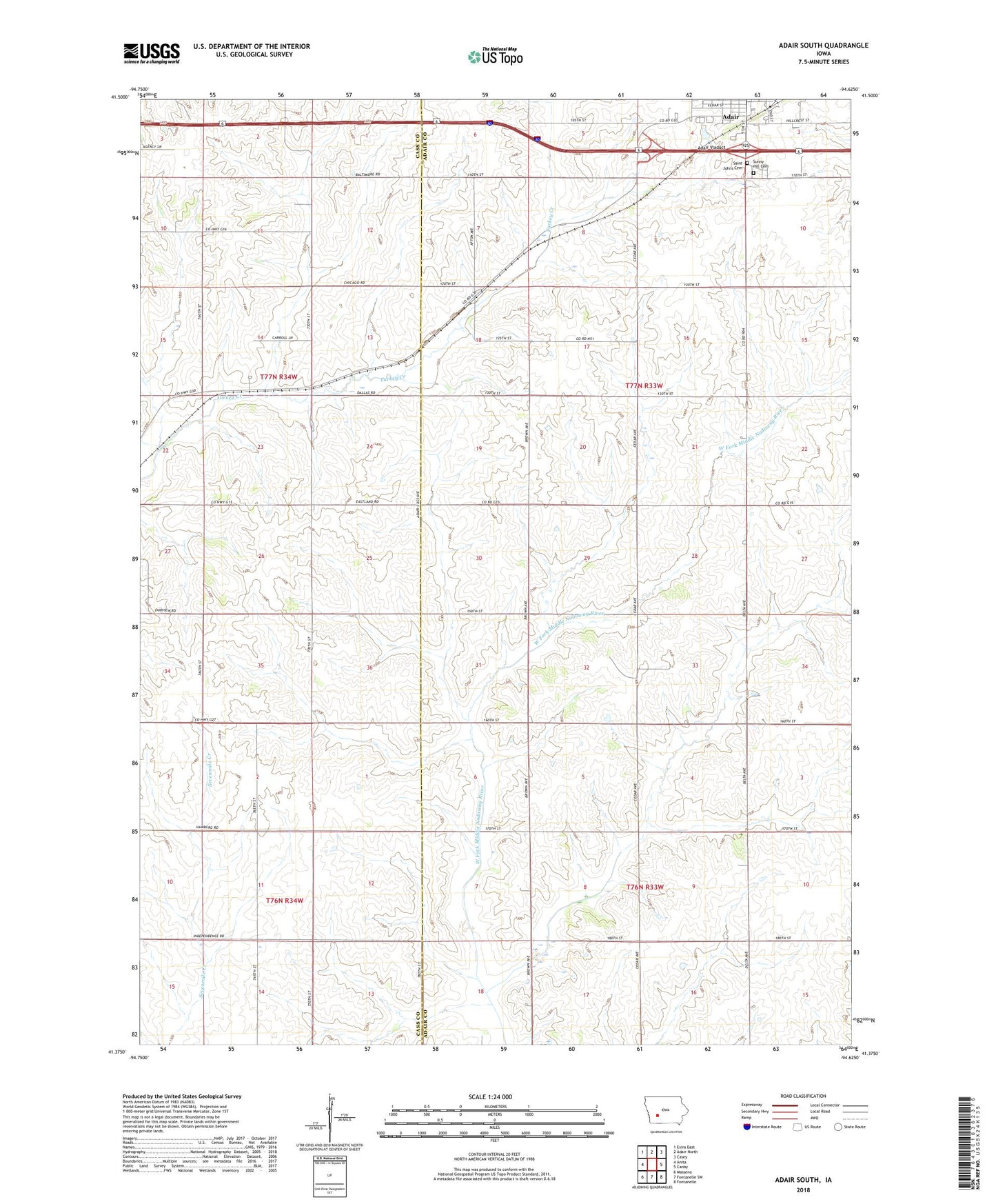 Adair South Iowa US Topo Map Image