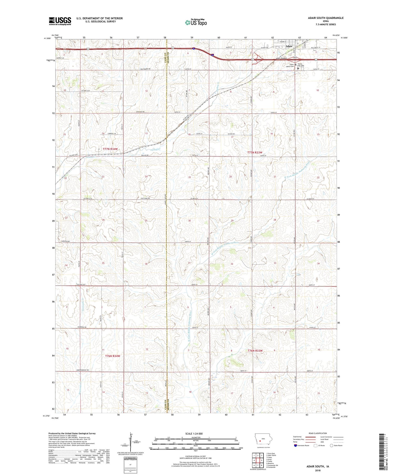 Adair South Iowa US Topo Map Image