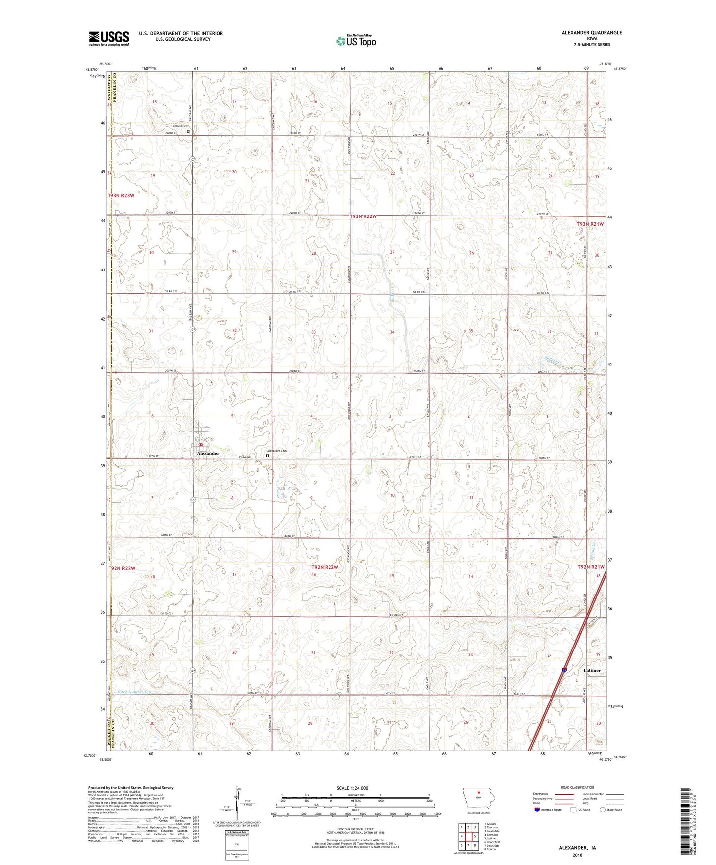 Alexander Iowa US Topo Map Image