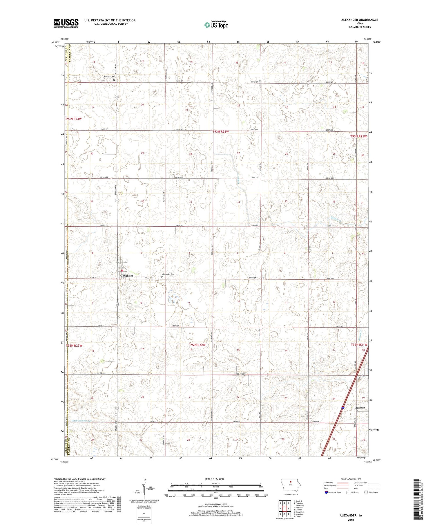 Alexander Iowa US Topo Map Image
