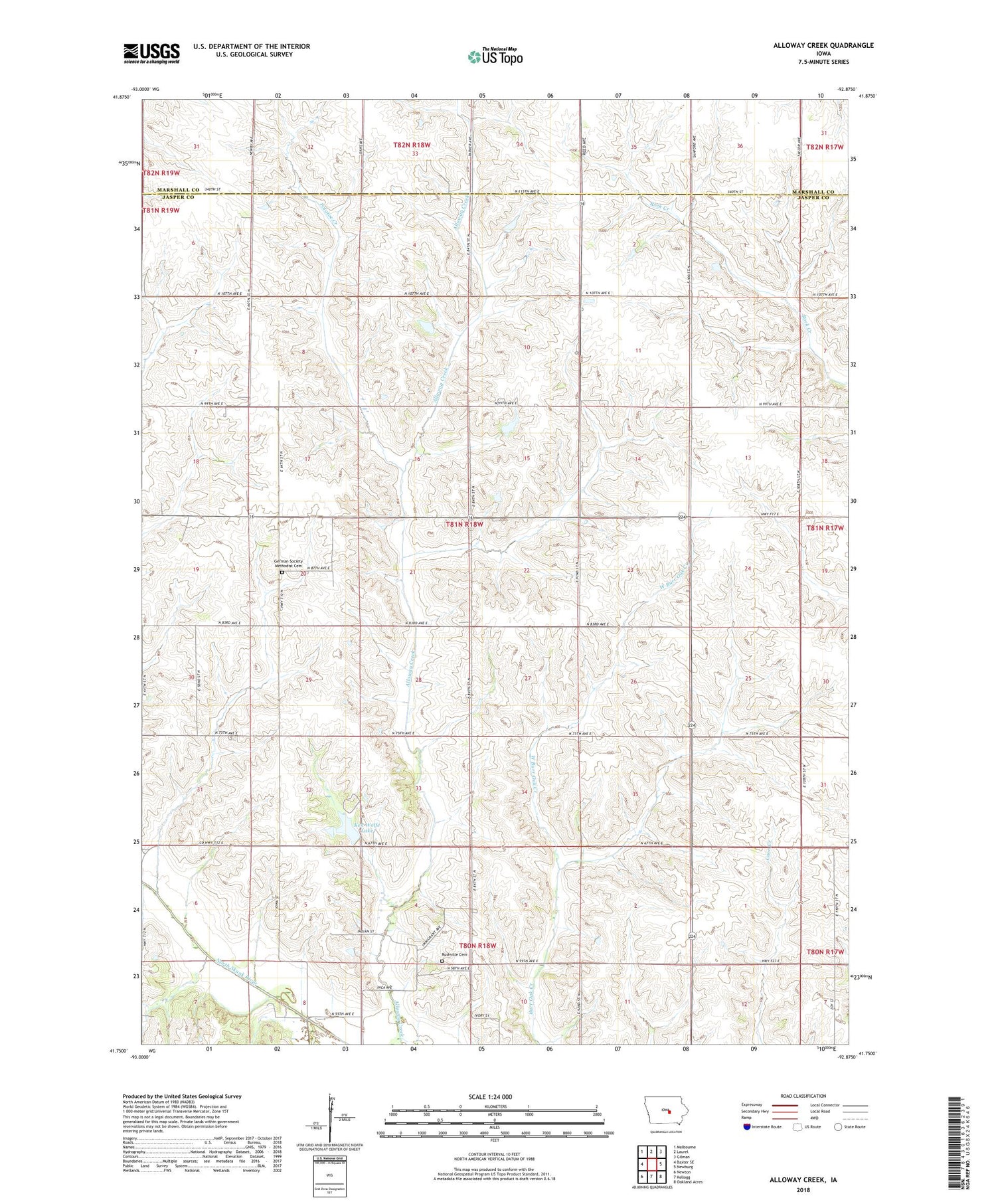 Alloway Creek Iowa US Topo Map Image