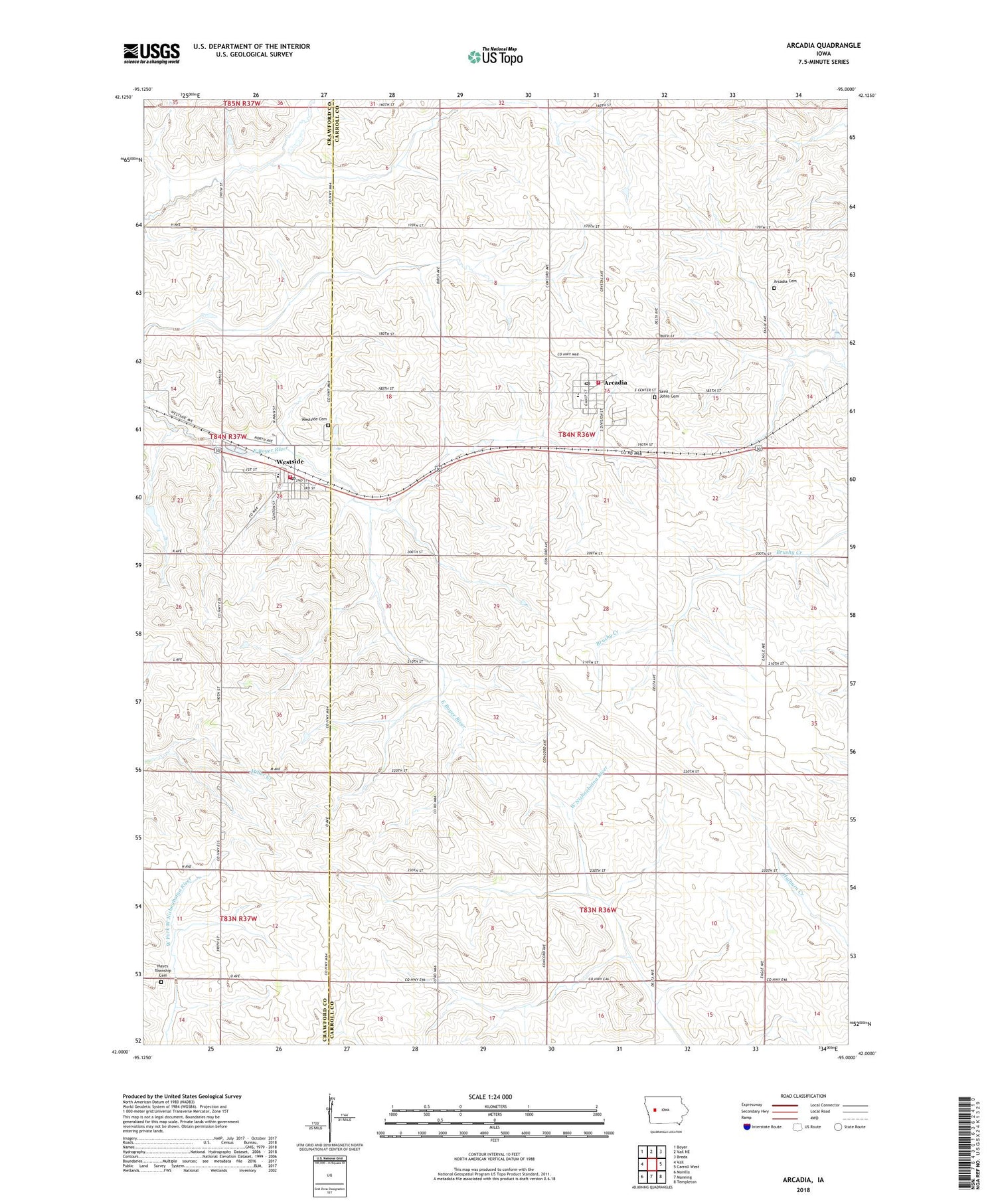 Arcadia Iowa US Topo Map Image