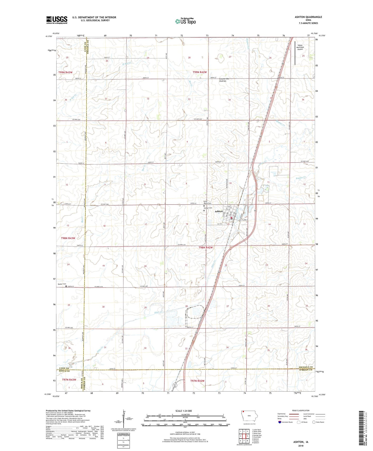 Ashton Iowa US Topo Map Image