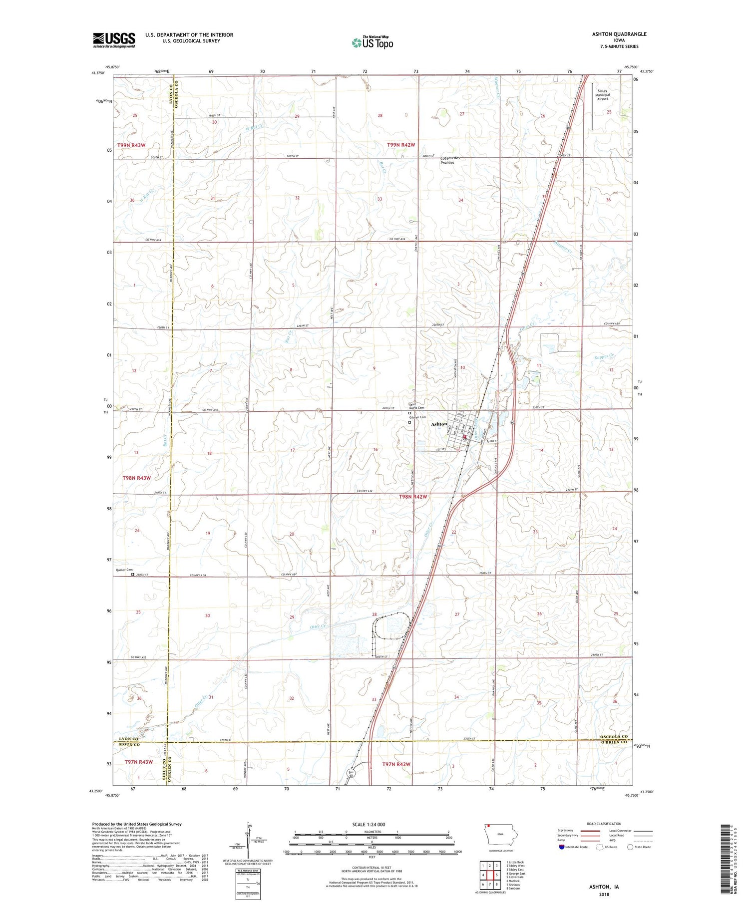 Ashton Iowa US Topo Map Image