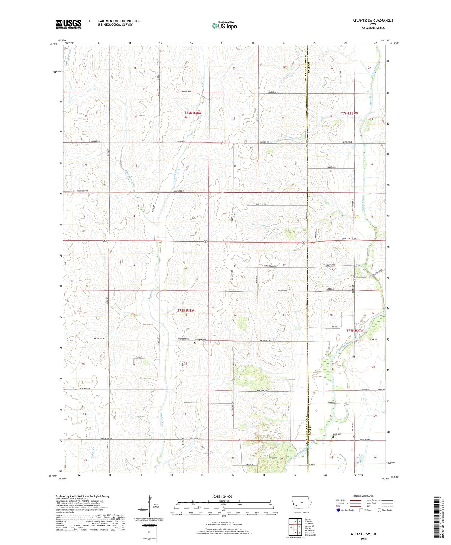 Atlantic SW Iowa US Topo Map Image