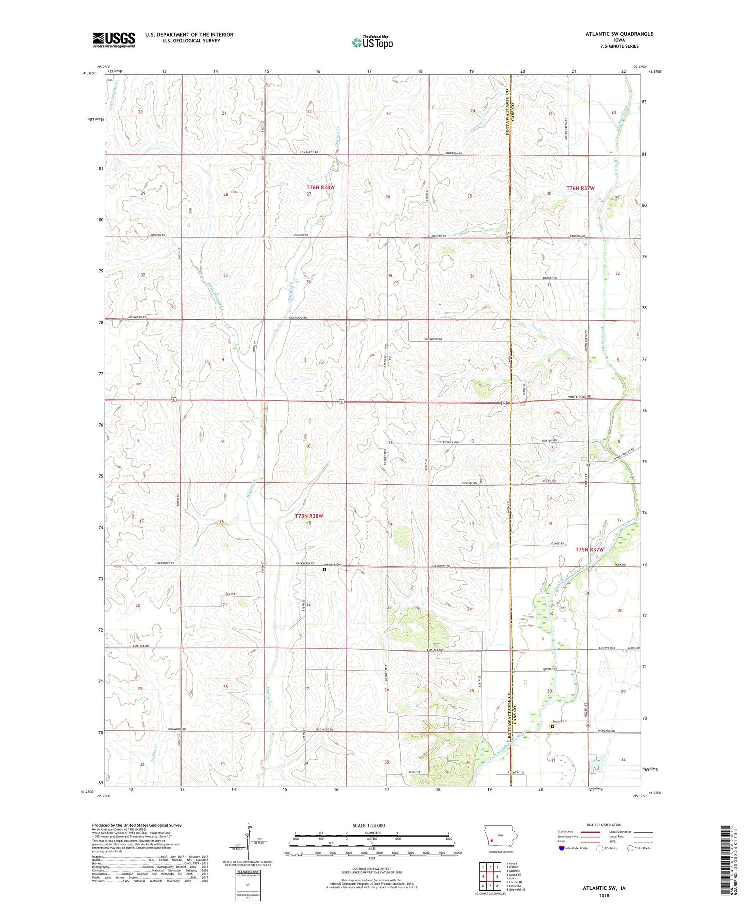 Atlantic SW Iowa US Topo Map Image
