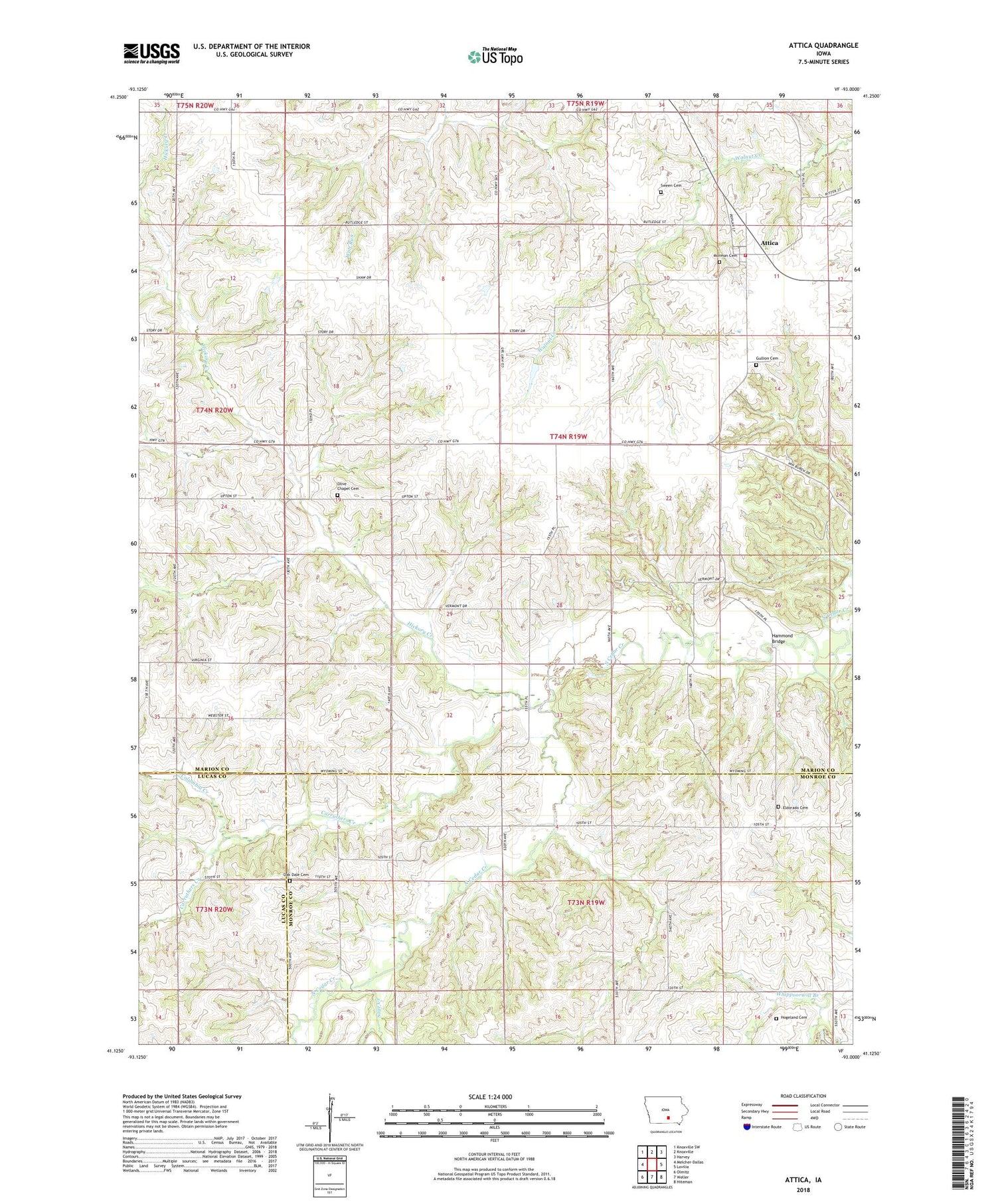 Attica Iowa US Topo Map Image