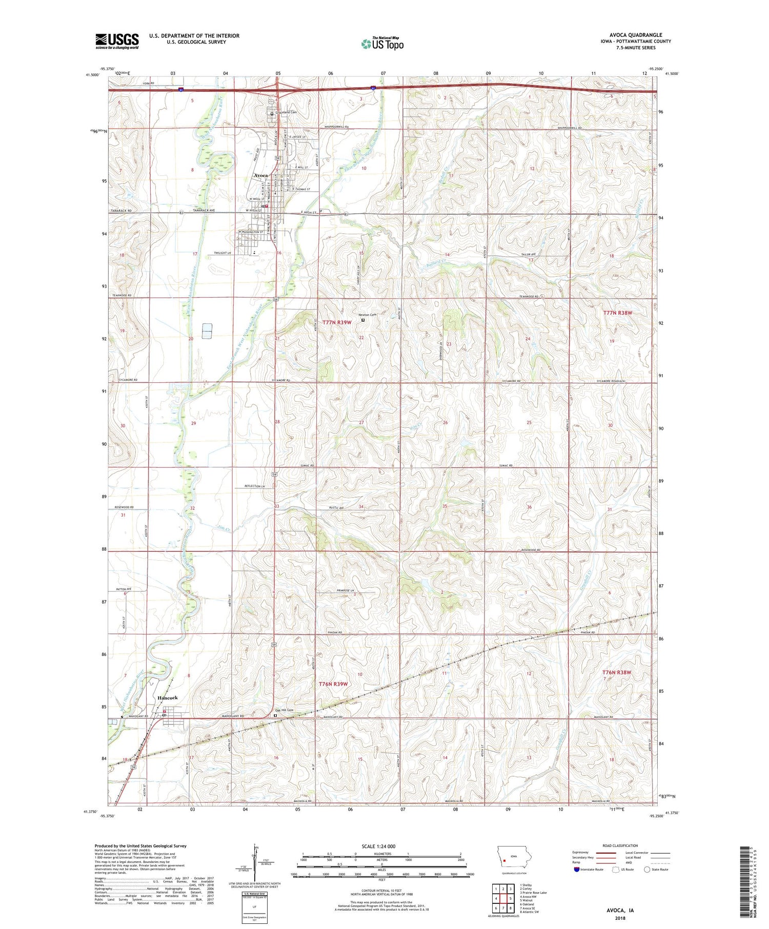 Avoca Iowa US Topo Map Image
